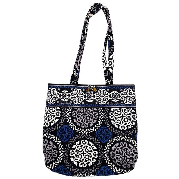 Vera Bradley Blue Patterned Shoulder Bag Toggle Closure Preppy Fabric Tote - Picture 1 of 7